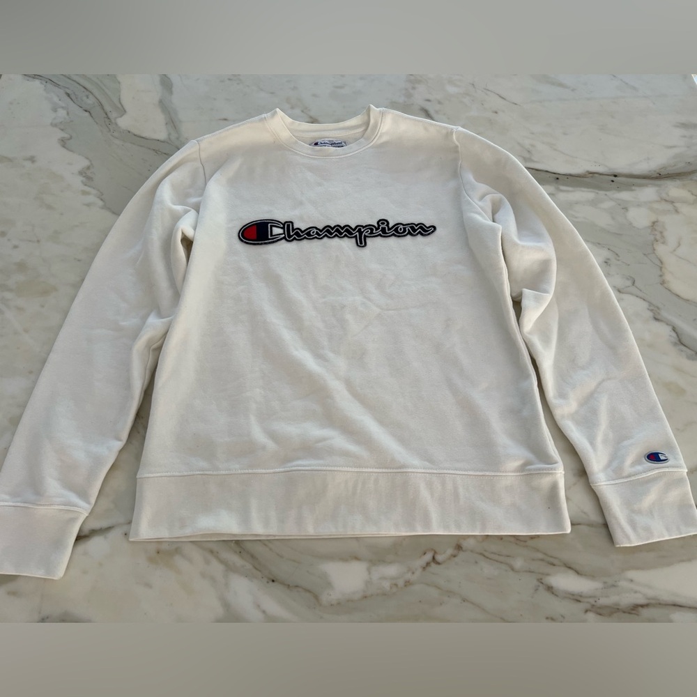 CHAMPION WHITE COTTON POLYESTER SWEATSHIRT SIZE S